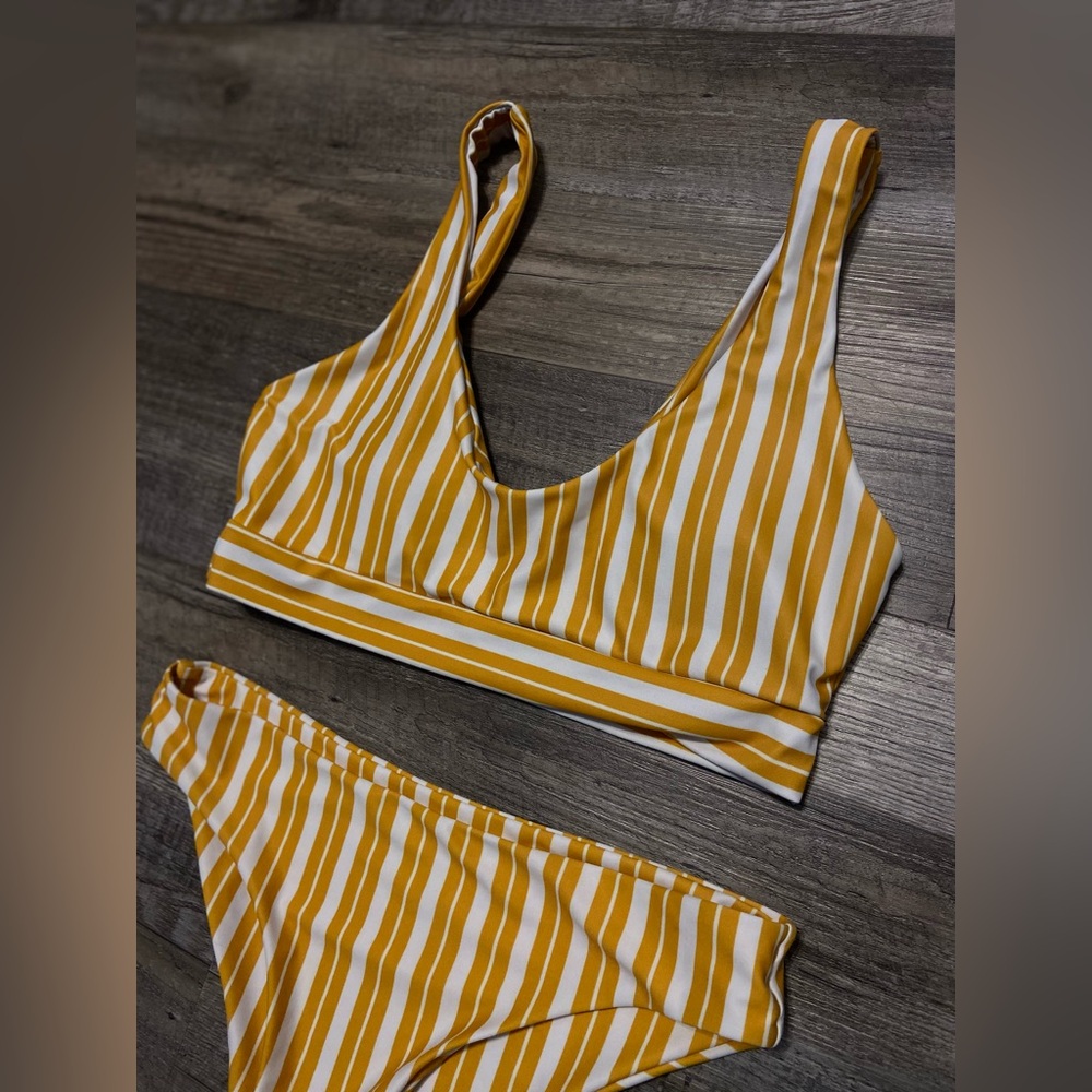 Yellow and White Striped Bikini Matching Set